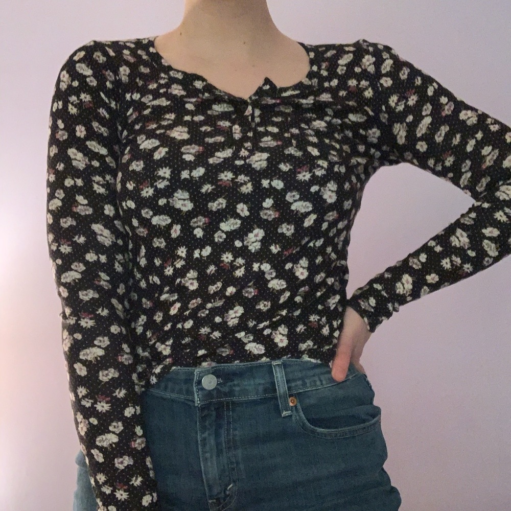 Floral long sleeve henley top